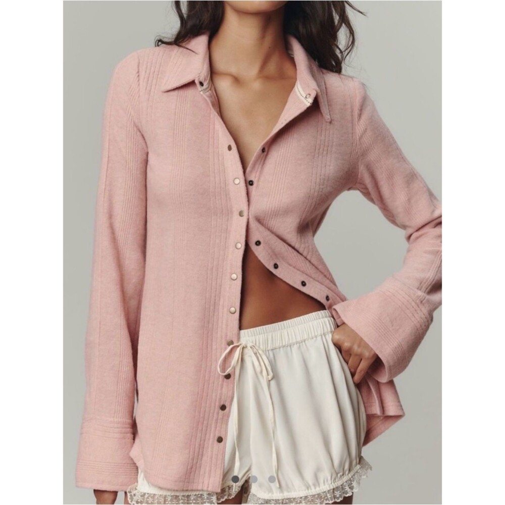 NWT Anthropologie Pilcro Brushed Button Down snap Front Cardigan Sweater size S
